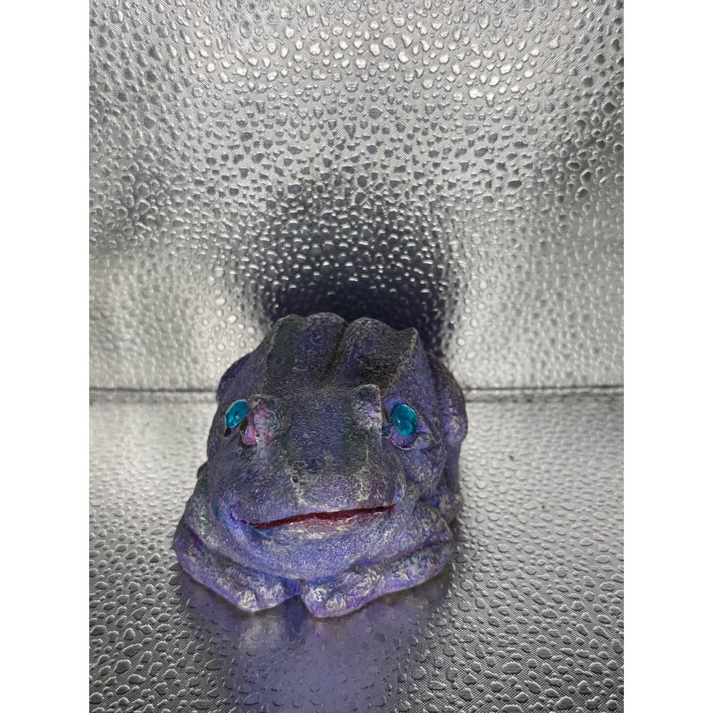 Vintage Hand Painted Purple Frog Figurine Iridescent Rhinestone Eyes Folk Art